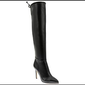 BCBG Generation Black Studded Faux Leather Stiletto Heel Boots